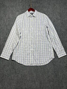Banana Republic Shirt Mens Large Non Iron Classic Fit Blue Brown Plaid Cotton